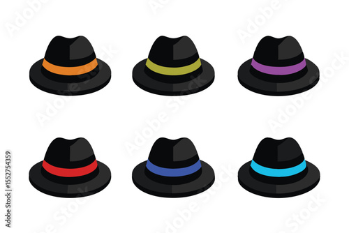 collection of fedora hats isolated on white background