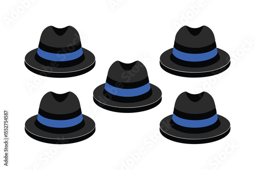 set of black fedora hats vector illustration on white background
