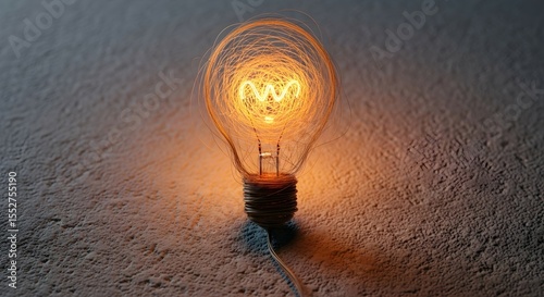 Illuminated light bulb made of human hair. Bright idea and creative thinking concept. Symbol of innovation for invention.