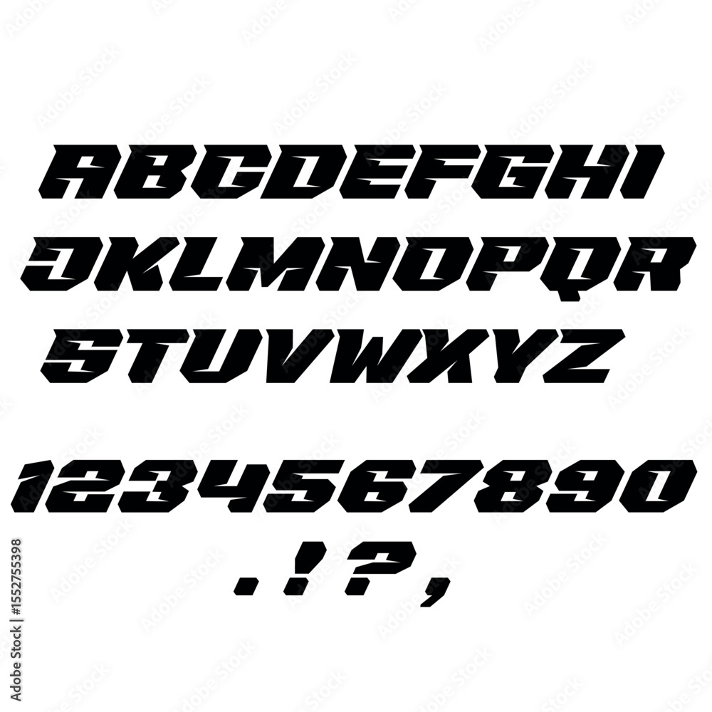 Obraz premium Font alphabet, vector, letters, numbers, punctuation marks,