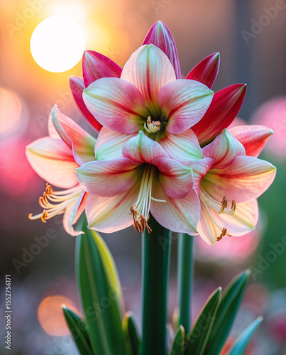 macro photo of springtime lily flowers blooming sunset glow peaceful flower field countryside natural garden light botanical floral wallpaper background