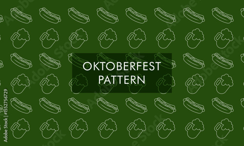 Oktoberfest pattern with traditional food and drink elements in outline style