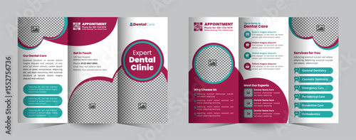 Dental Healthcare Tri-Fold Brochure Design for Hospitals or Clinics. A sleek, professional template for promoting services, Teeth and oral treatments, and patient care offerings
