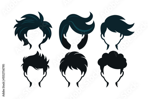 Hairstyle design silhouette vector illustration on white background
