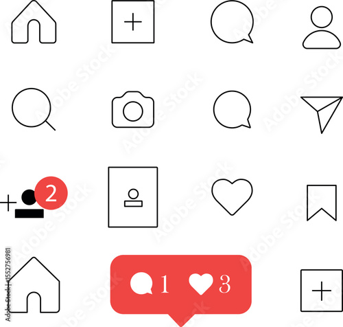 Social app vector icons set for digital interaction and engagement UI