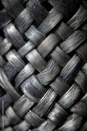 Interwoven strands create a complex textural pattern, showcasing intricate detail and craftsmanship in this macro shot.