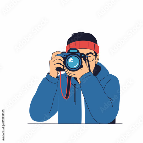 Man with Camera Taking Photo Professional Photographer Lifestyle