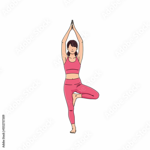 Woman practicing yoga tree pose vrikshasana healthy lifestyle and balance