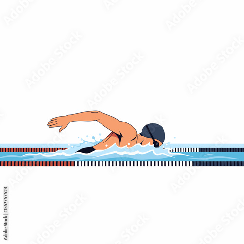Flipping Athlete During Competitive Freestyle Swimming Race in Pool