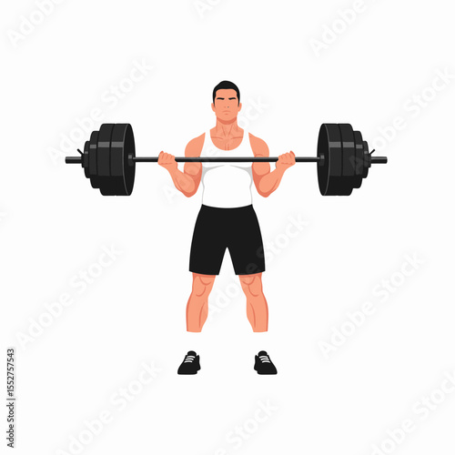 Man Lifting Heavy Barbell During Weightlifting Workout Exercise
