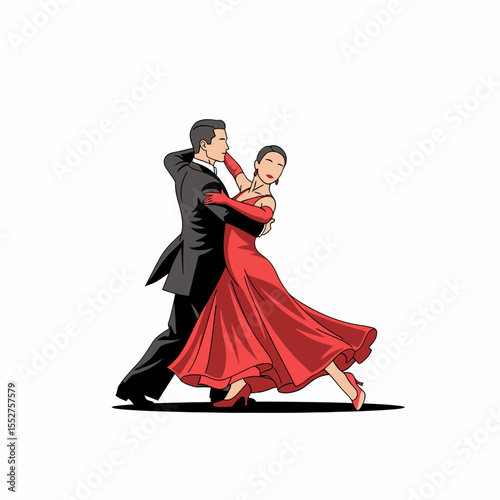 Elegant Couple Dancing Ballroom Waltz in Formal Attire