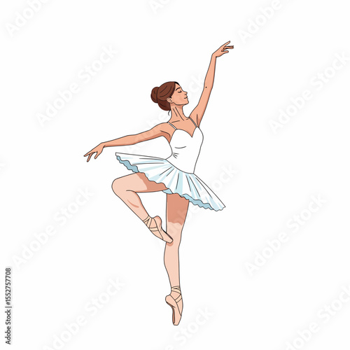 Elegant ballerina dancer in graceful pose performing classical ballet dance with tutu and pointe shoes