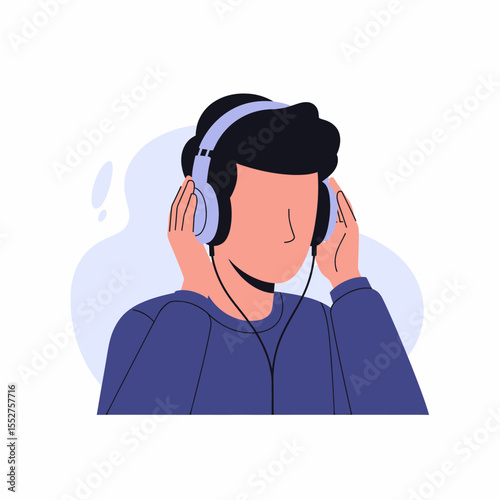 Man Wearing Headphones Enjoying Music Casual Illustration Style
