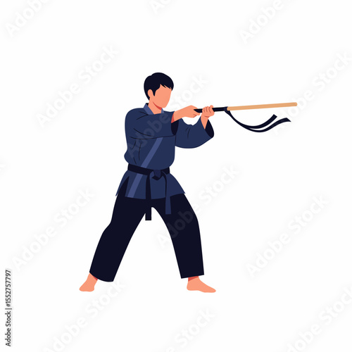 Martial Arts Training Session with Bo Staff in a Dojo Setting