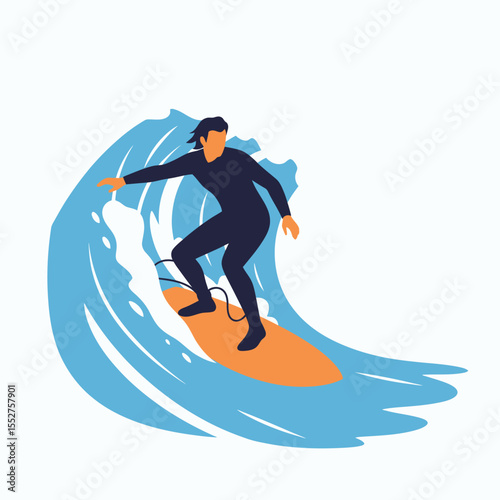 Surfer riding a big ocean wave on a surfboard wearing a wetsuit