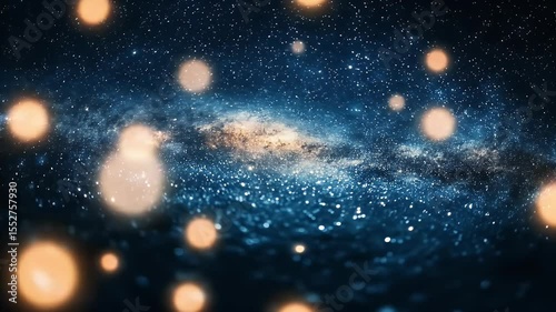 Abstract Universe With Light Bokeh Sparkling Starfield And Galaxy Nebula In Blue And Gold Perfect For Backgrounds And Adobe Stock Photos