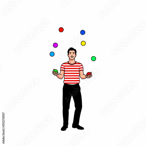 Skilled Performer Juggling Multiple Colorful Balls in Mid-Air Demonstration