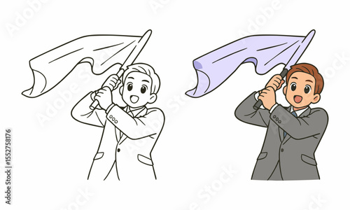 man holding a flag coloring page for kids