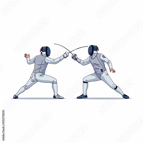 Two Athletes Engaged in a Fencing Match Demonstrating Athleticism and Sport