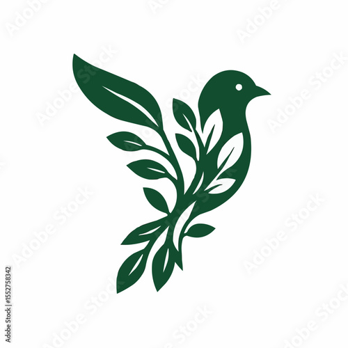 Vector illustration of a cute cartoon bird on a tree branch, a floral design perfect for nature-themed art