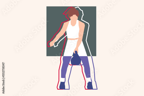 A woman is exercising using Kettlebell vector design