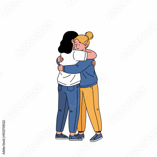 Two diverse friends embracing each other showing affection and support