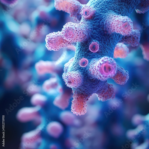 Microscopic 3D View of Vibrant Bacterial Cells