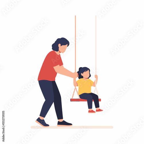 Parent Pushing Child on a Swing in a Park Childhood Joy Outdoor Fun