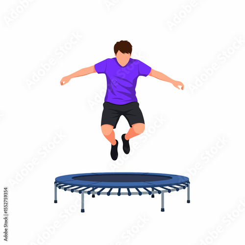 Young Man Jumping on a Trampoline Exercising Outdoors Enjoying Recreation and Fitness