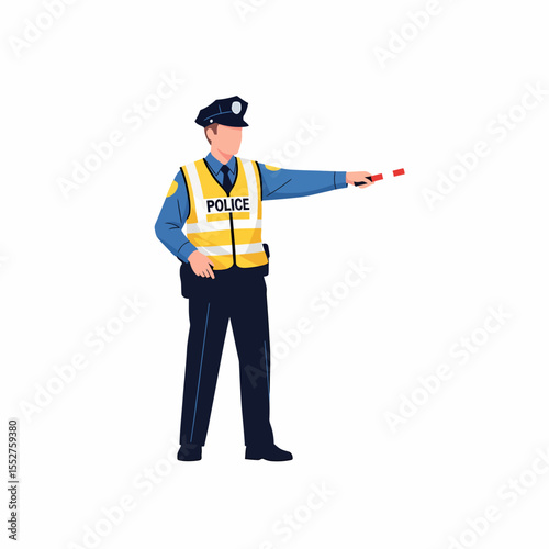 Law Enforcement Officer Directing Traffic with Baton and Reflective Vest