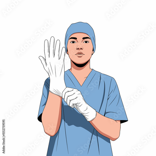 Male Surgeon Putting On Sterile Gloves Before Operation