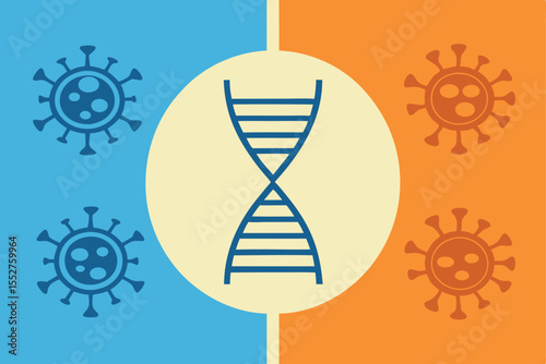 Blue and Orange Background with D N A and Virus Icons