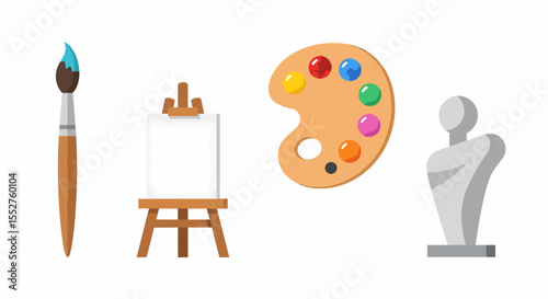 Artistic Creation Tools Including Paintbrush Easel Palette and Sculpture