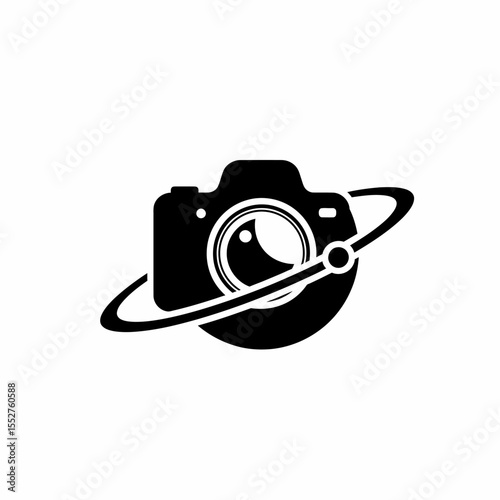 Modern Camera Icon with Orbiting Ring Symbolizing Global Photography and Digital Imaging