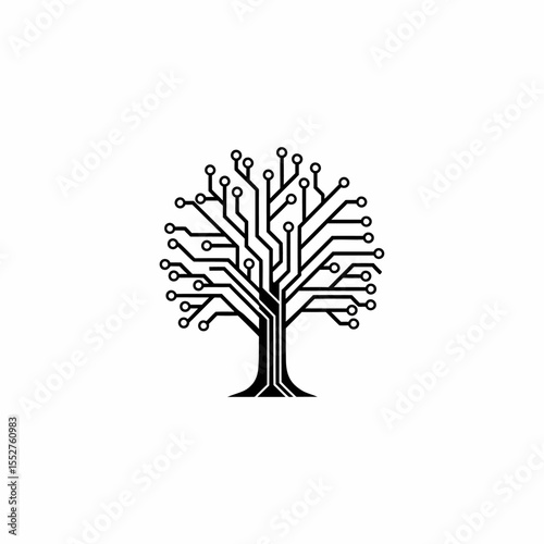 Abstract Technology Tree Circuit Board Design Symbolizing Digital Growth and Connectivity