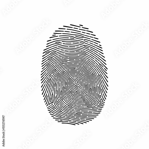Close-up view of a detailed black fingerprint pattern on a white background highlighting unique identity and security concepts