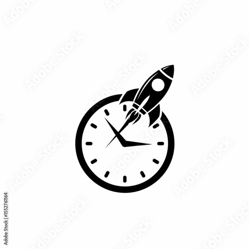 Rocket Launching From Clock Face Symbolizing Time Sensitive Projects and Startup Success