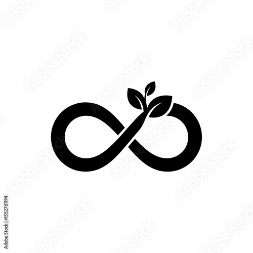 Infinity symbol with green leaves representing sustainable growth and endless renewable resources concept