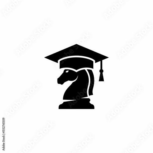 Black Chess Knight With Graduation Cap Symbolizing Education Strategy and Success