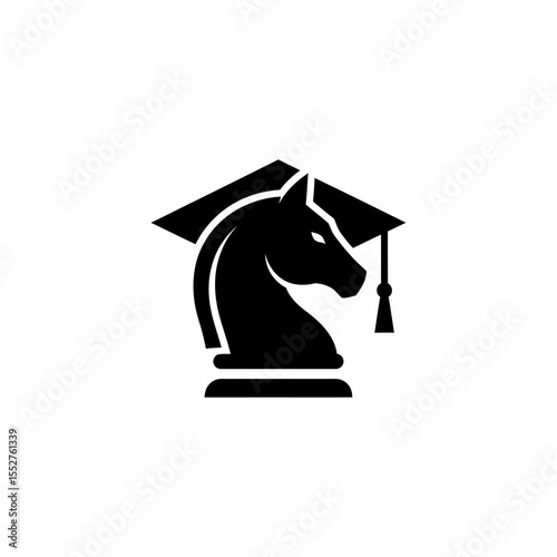 Black chess knight with graduation cap symbolizing educational strategy and strategic learning