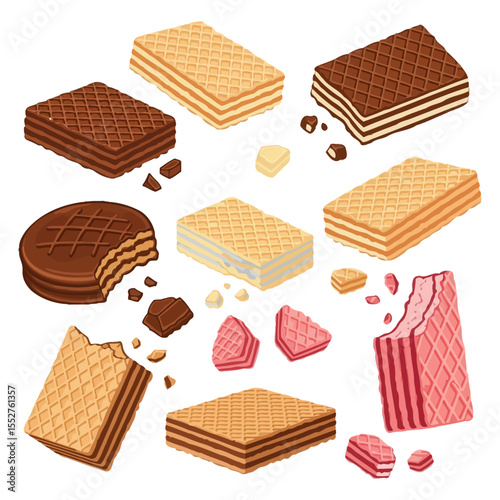 Set of Delicious Wafers Vector illustration isolated