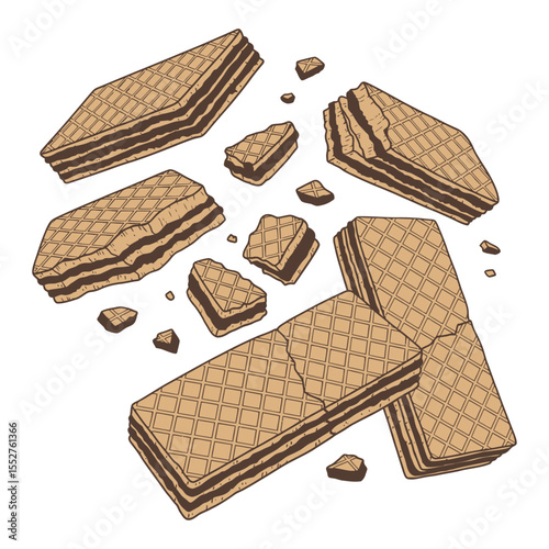 Floating Broken Chocolate Wafers Vector Illustration Isolated
