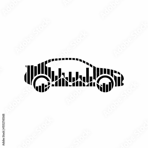 Automotive market analysis graph inside car silhouette illustrating economic trends and vehicle performance