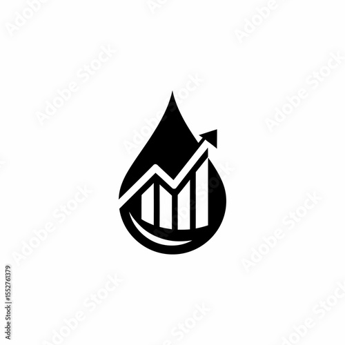 Oil industry financial growth analysis chart inside a water drop symbol