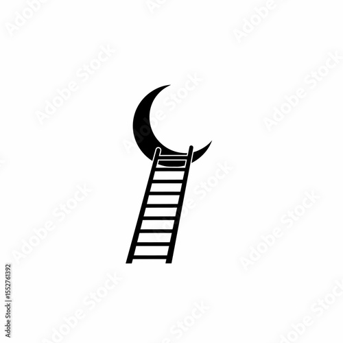 Ladder Reaching Towards Crescent Moon on White Background Simple Icon Symbolizing Dreams and Ambition