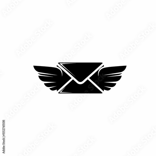 Vintage Style Flying Envelope Icon with Wings Emblem Isolated on White Background