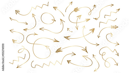 Gold Doodle Arrow Set Hand Drawn Direction Icons