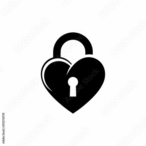 Black heart shaped padlock symbol for love security protection and commitment