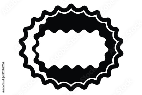 Elegant black and white oval frame with decorative wavy edges