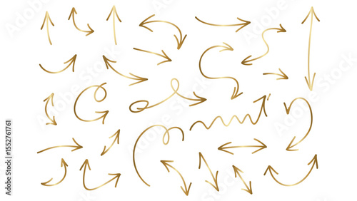 Minimal Gold Arrows Sketchy Curved and Straight Line Set